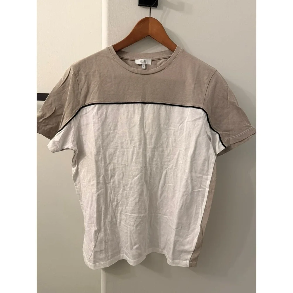 Reiss Colorblock T-Shirt Mens Small Tan White